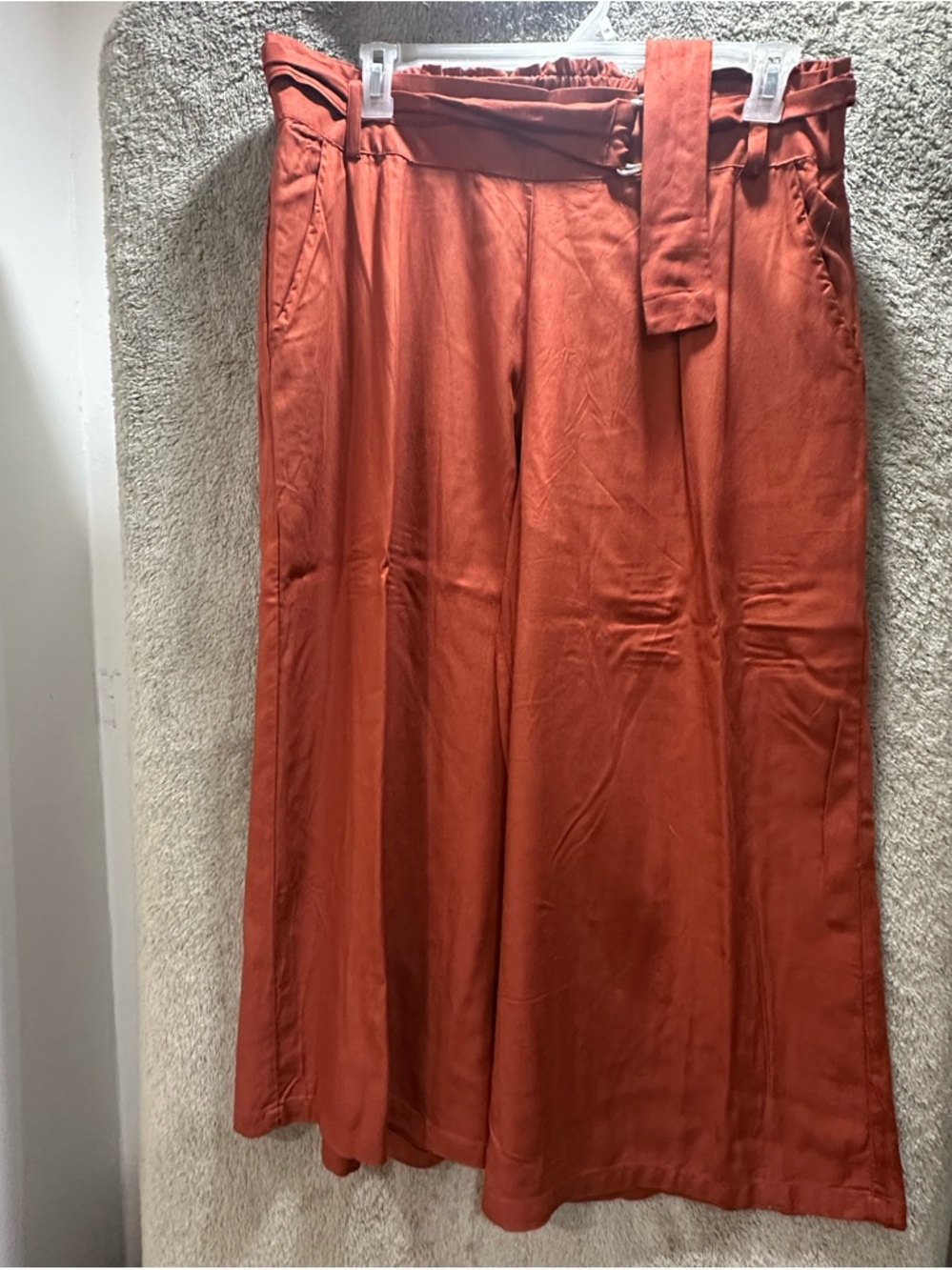 French Laundry Rust Orange Cropped Wide-Leg Pants with Belt